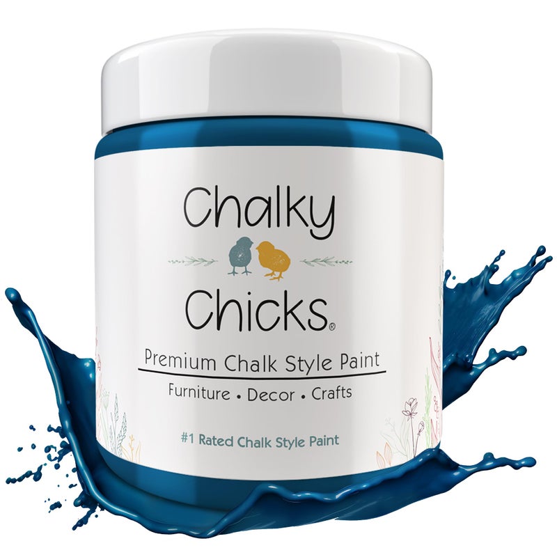Chalky Chicks All-in-One Chalk Paint for Furniture or Cabinet - 16Fl Oz - Matte Finish Midnight (Peacock Blue) for Metal, Wood Furniture Paint - No Sanding All-in-One for Home Decor & Crafts, USA Made - Image 1
